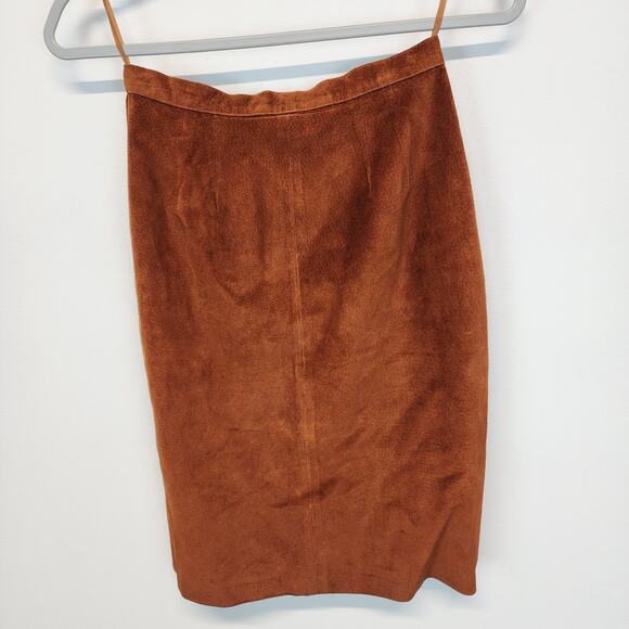 Vintage Pia Rucci Suede Skirt Size 4 23" Cognac Back Slit Knee Length Festival - Picture 4 of 11